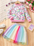 Children's long sleeves round neck sweatshirt + mesh skirt suit