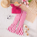 fashion children's wear cross-border girls' ruffles suspender tops stripes flare pants suit children's wear