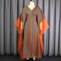 African ethnic striped dress - loose sleeve v-neck drawstring patchwork design bubu robe dress