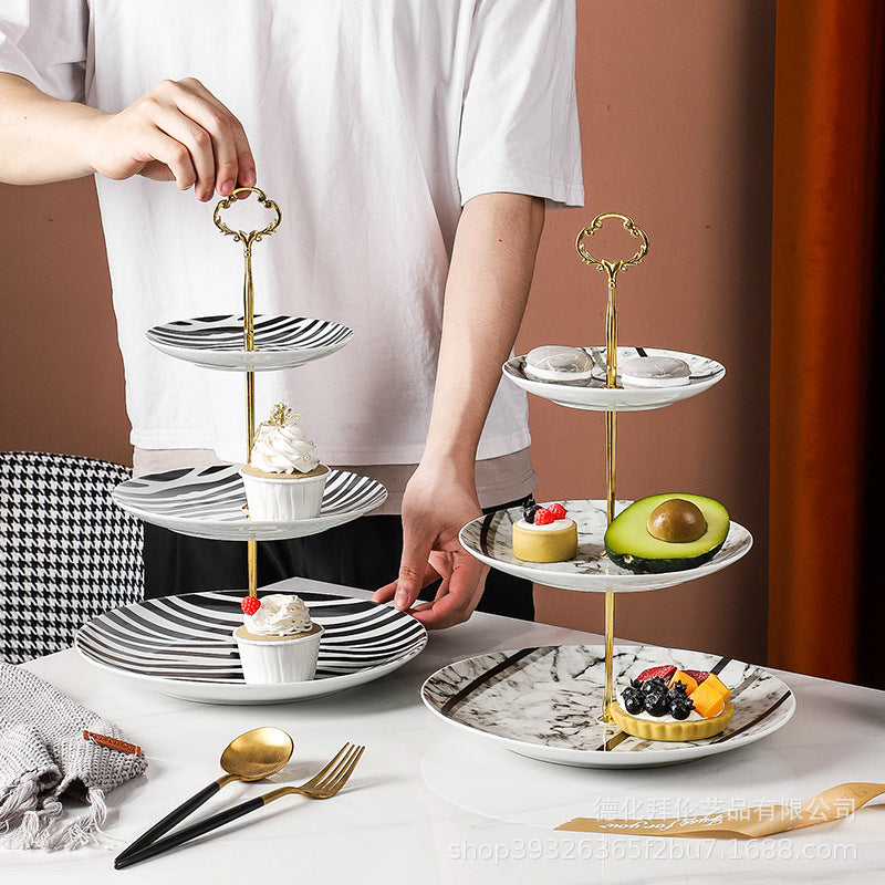 European-style popular creative ceramic dessert plate, three-layer skewer plate, snack plate, pastry plate, afternoon tea special flat plate