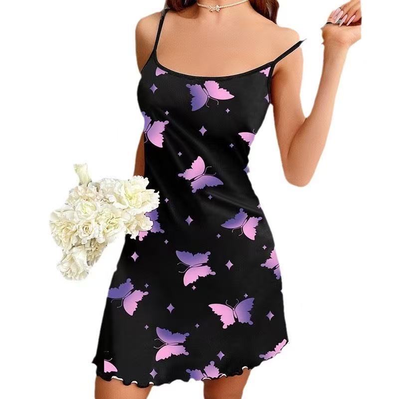 hot-selling new sexyfrench milk silk pajamas butterfly style sweet suspender nightgown spring and summer new products hot sale