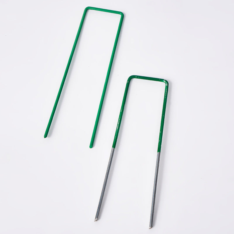 Cross-border supply, semi-green U-shaped turf nails, gardening floor cloth, semi-spray green lawn nails, environmentally friendly tent floor nails