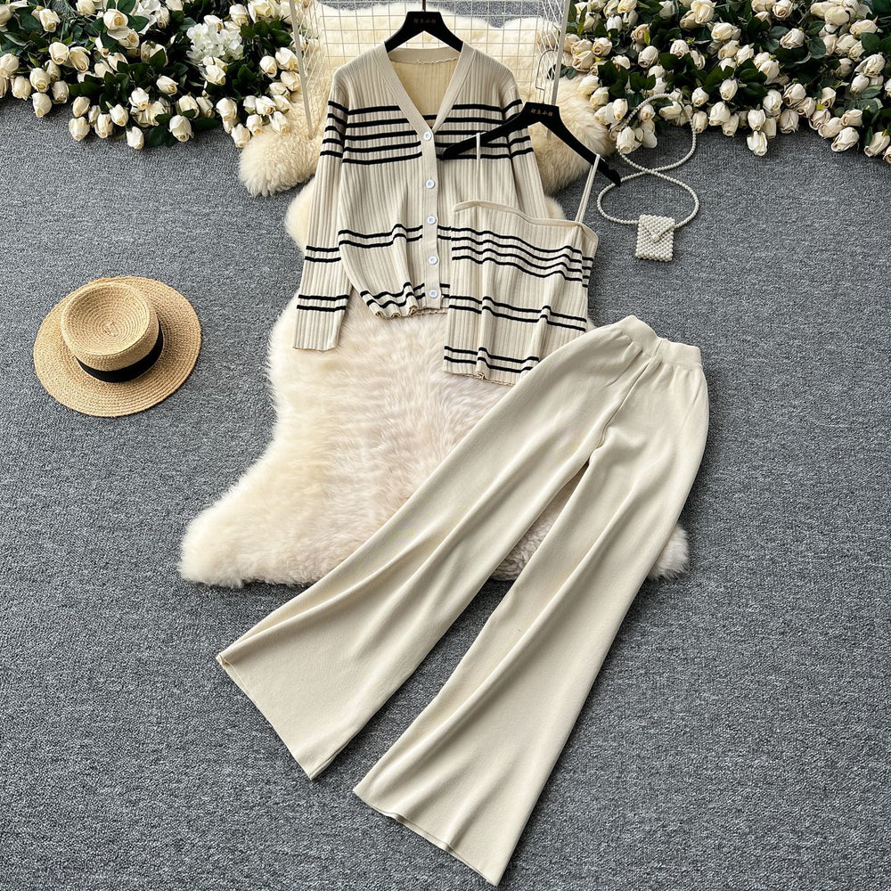 Gentle wind elegantstripesknittingcardiganoutwear with camisole fall and winternew arrivaleasiest for matchcasualpants