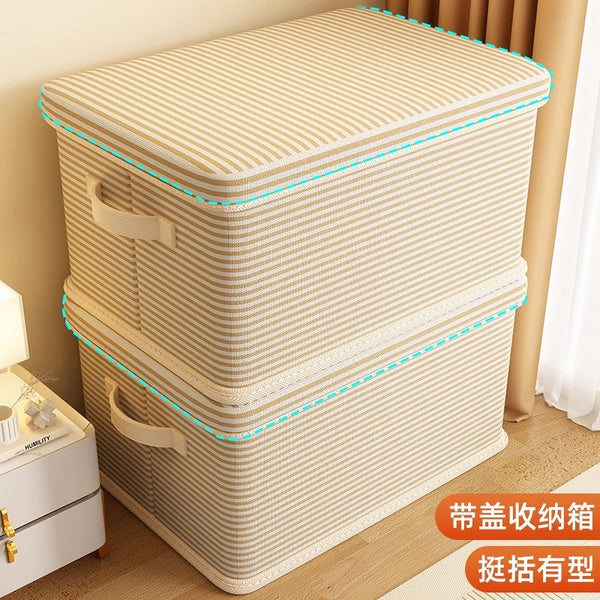 Striped Lid Storage Box Household Clothing Quilt Toy Storage Basket Large Capacity Multifunctional Snack Storage Box