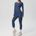 Ready-to-ship cross-border double-sided brushed solid color compression training long sleeve yoga set - activewear running fitness two-piece outfit