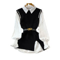 Autum shirt shirt plus knittingvesttwo-piece set female classy sense tweed style foreign style age reduction petitessuit