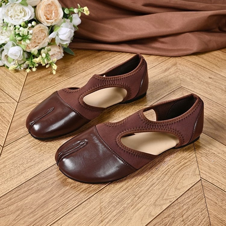 Ready-to-ship  spring collection: spanish stretch fabric split-toe ballet flats - women's hollow-out flat casual shoes