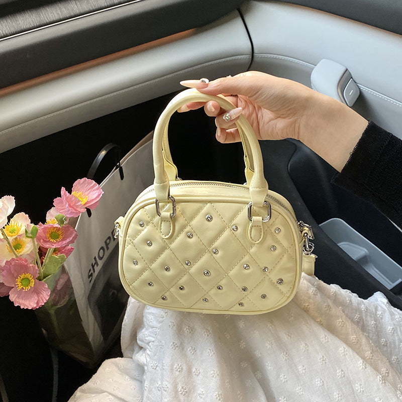 Cross-border niche design portable pillow bag women's rhombus diamond embroidered thread small square bag trendy new fashion messenger bag