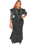 Special offer: african-style cinched waist top with beaded and rhinestone embellished solid color midi skirt - plus size european and american style dress