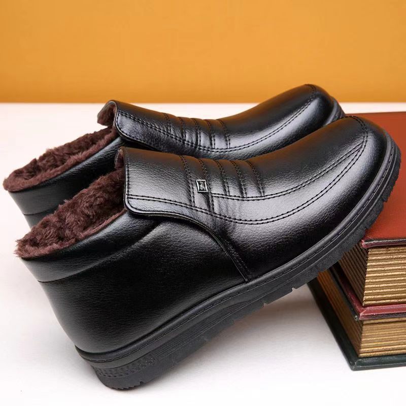 Men's winter fleece-lined cotton shoes, thickened high-top men's cotton leather shoes, warm cotton leather shoes for middle-aged and elderly men, dad shoes