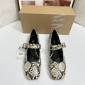 European and american style women's flat shoes - spring new arrivals: fashionable square toe snake print ankle strap mary jane ballet flats