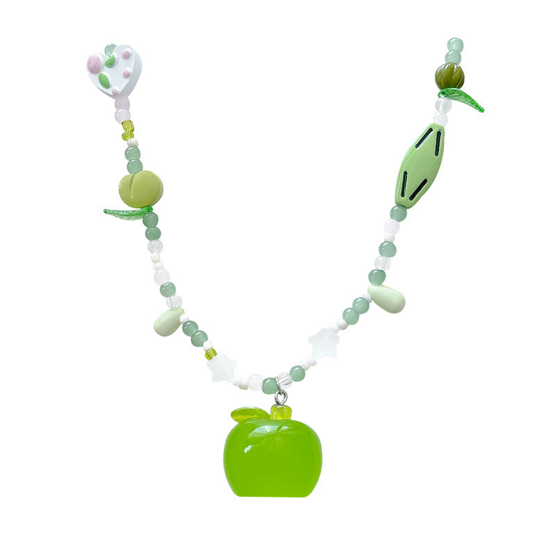 Summer fresh mint green green apple beaded necklace women's sweet forest girl style cute easiest for match clavicle chain