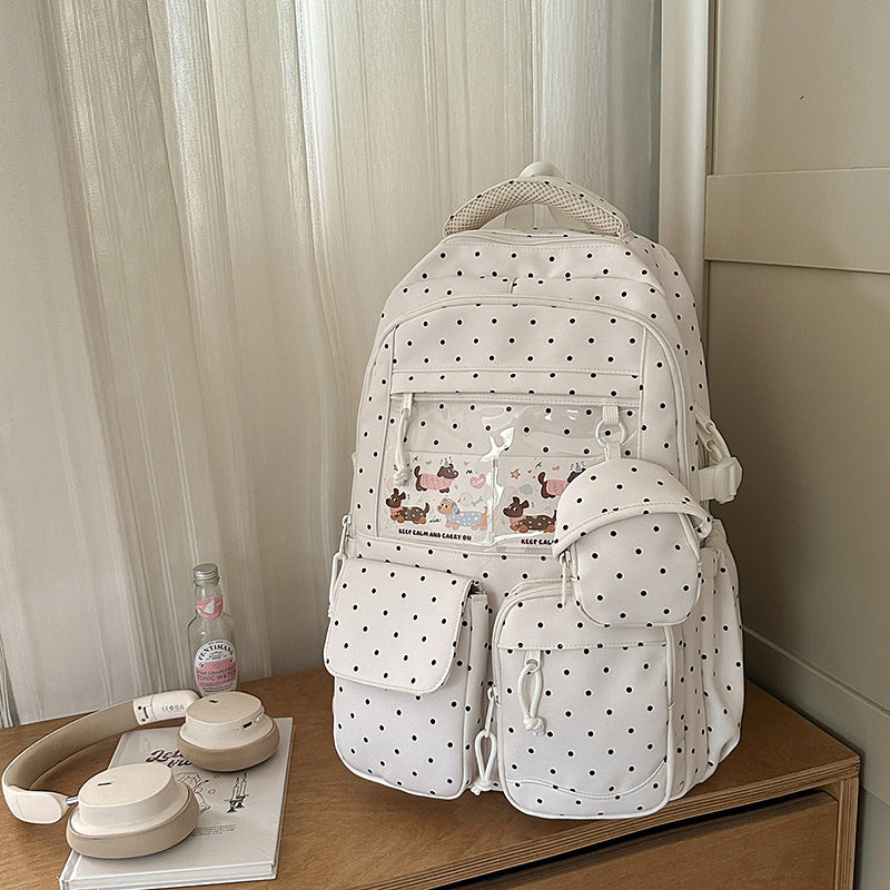 Japanese-inspired, minimalist, and trendy backpack for women. features a delicate floral design, perfect for casual use, school, or class. a versatile, large-capacity backpack that's easy to match with any outfit