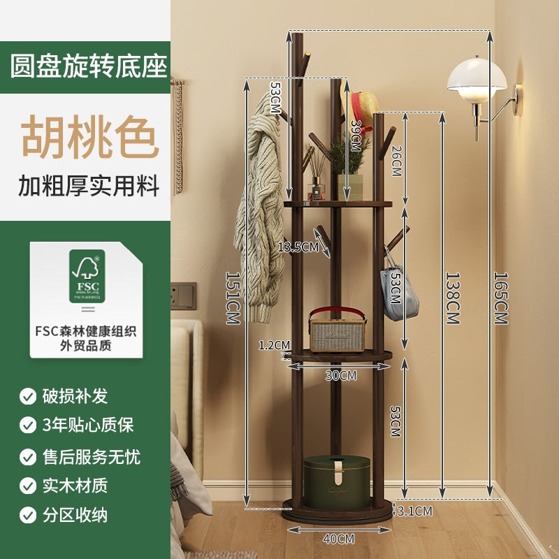 Solid wood rotating coat rack, freestanding vertical clothes rack, bedroom home living room light luxury storage shelf
