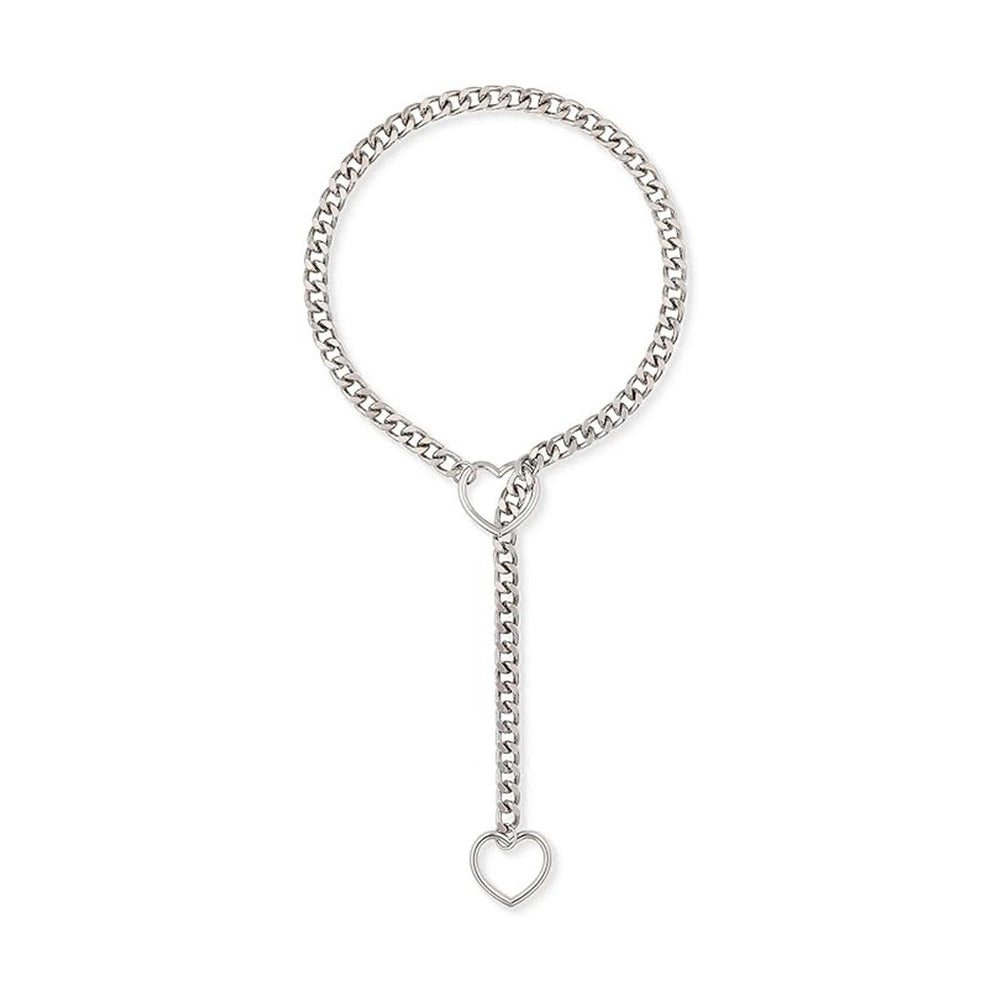 2025 amazon export new heart ring sliding chain necklace - trendy punk cuban y-chain design for women