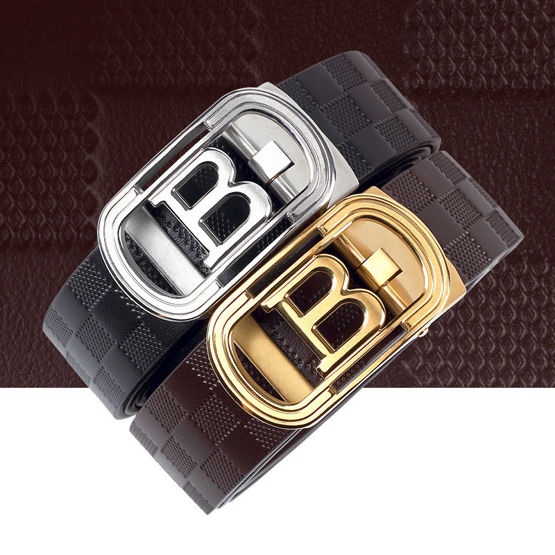 Stainless steel automatic buckle men's belt, leather embossed belt, first layer of pure cowhide B letter men's belt versatile