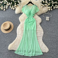 Lightly mature elegance style red short-sleeved dress female summer k-style pleated a-line long skirt work clothingslimming lookelegant skirt