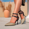 Huizhou women's shoes double color matching thin buckle high heels evening party high heels mules women's shoes stiletto heels