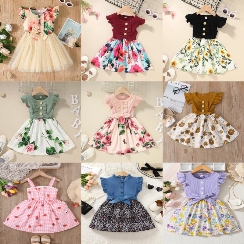 Girls' new summer dress : stylish bubble sleeve tulle skirt, elegant korean style princess dress