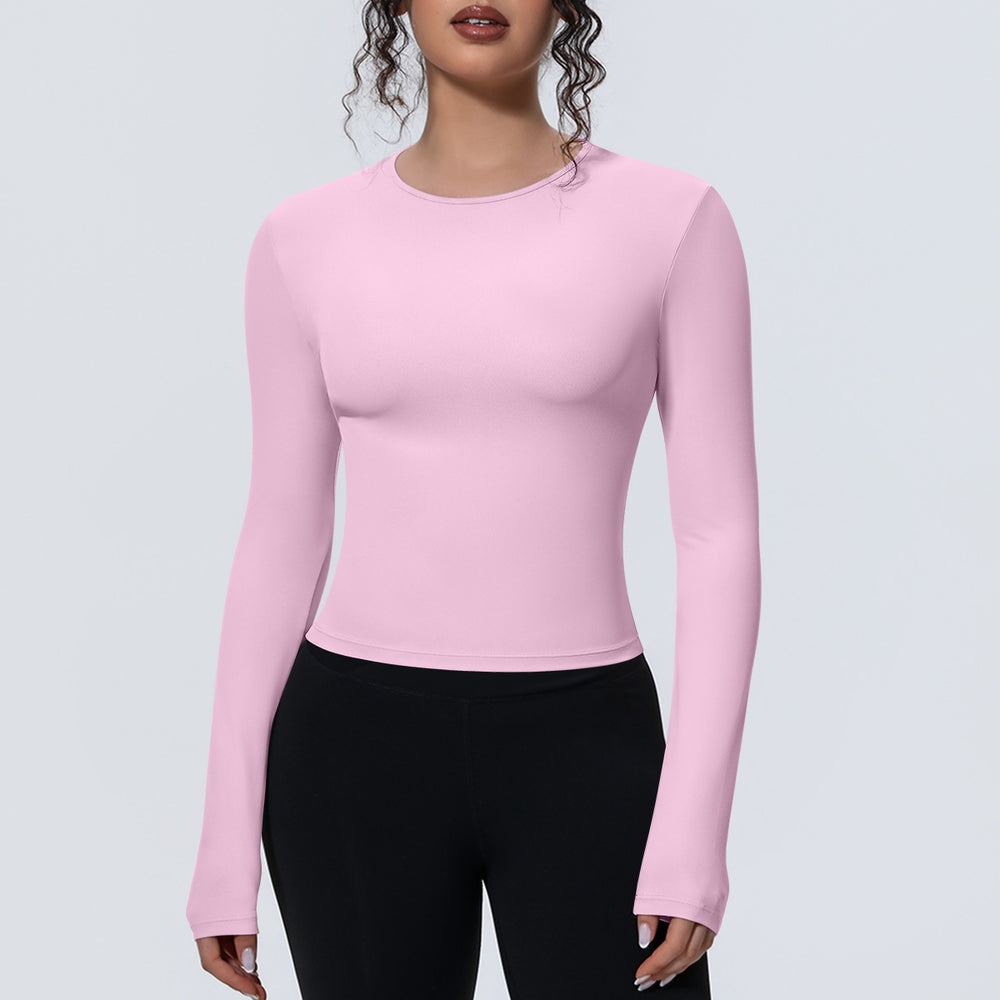 new arrival sports nude waist silmlong sleeves breathable yoga clothes t-shirt running training fitness tops for women