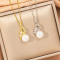 [titanium steel] japanese and korean popular pearl necklace for women, accessible luxury, fashionable and high-end copper inlaid zirconium swan sweater chain jewelry