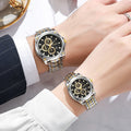 New arrival cross-border alloy couple steel band watch classic business three-eye large dial waterproof quartz watch manufacturer wholesale