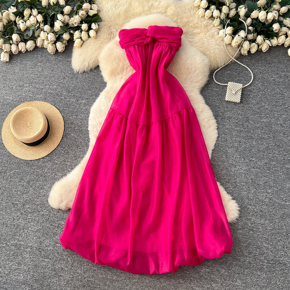 Frenchniche stylesense of design knot sexytube topdress women's beach vacation dress long dress spring summer