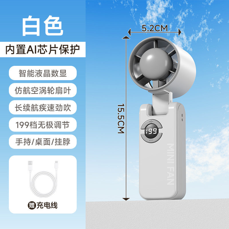 2026 new cross-border high-speed fan: usb digital display desktop foldable neck hanging mini handheld fan
