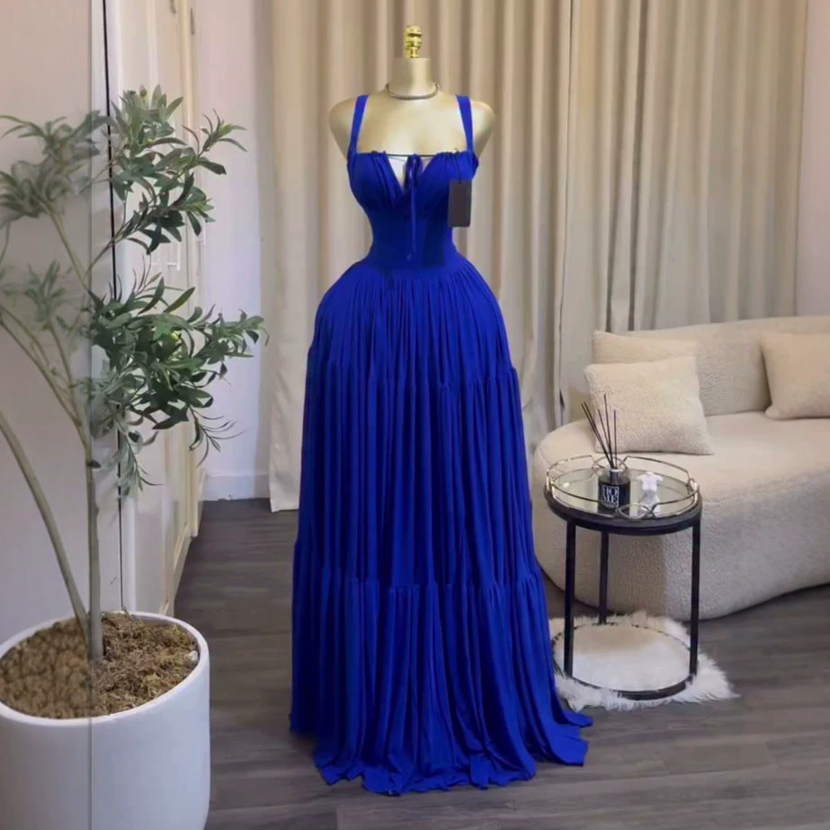 European and american cross-border women's fashion:  summer new arrivals - sexy and elegant ruched beach vacation style long slip dress