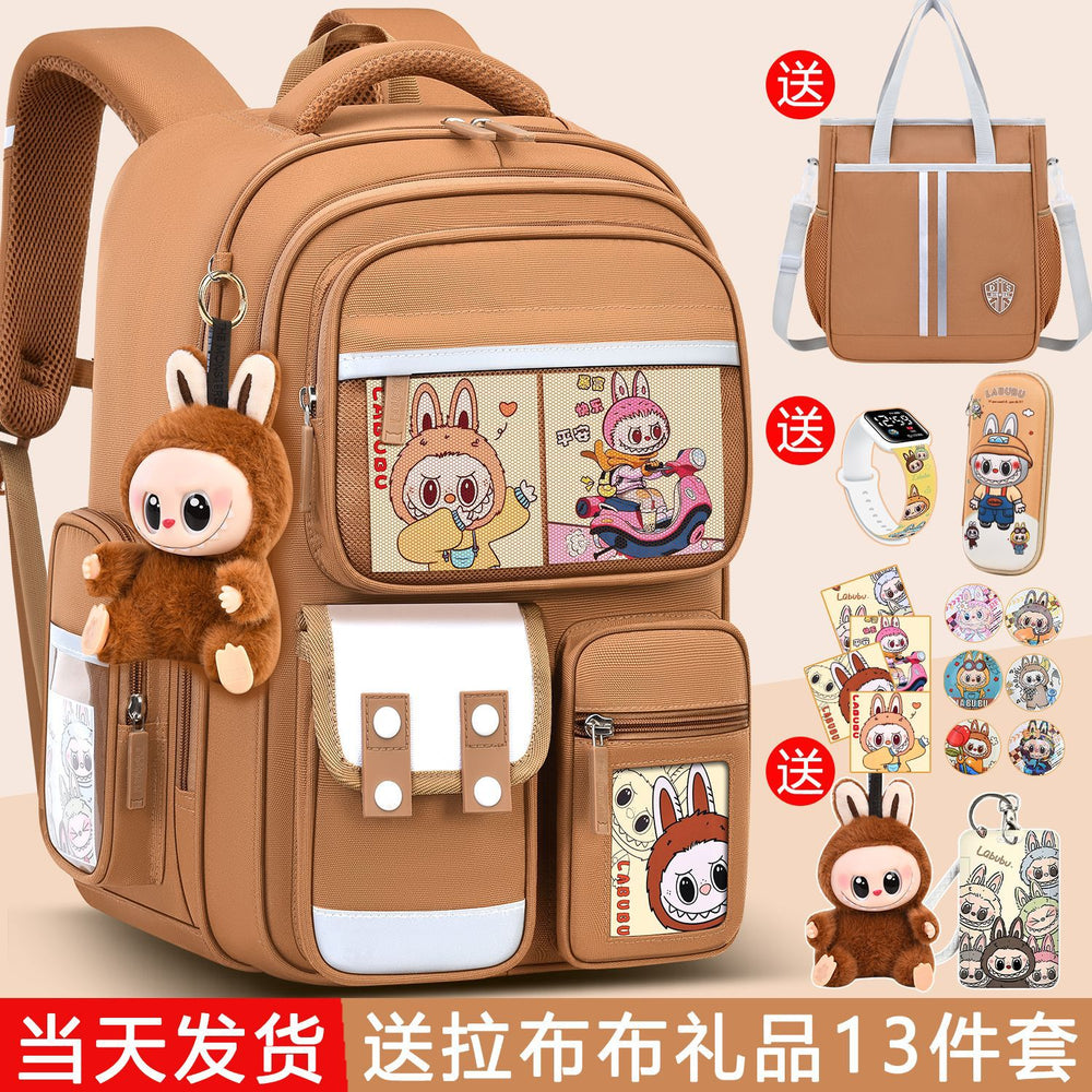 2026 new labubu backpack for girls, elementary school students grades 1-6, boys' lightweight kids' backpack, spine protection, and weight reduction