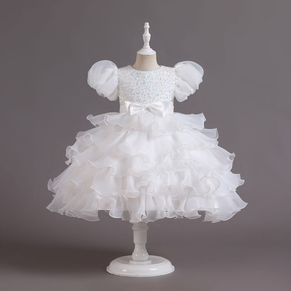 Ready-to-ship wholesale children's clothing: puff sleeve sequin mesh tutu princess dress, girls' christmas dress, kids' dress