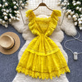 Gentle style elegantdress women's summer french heavy industry laceembroider waist slimming look small flying sleeve dress
