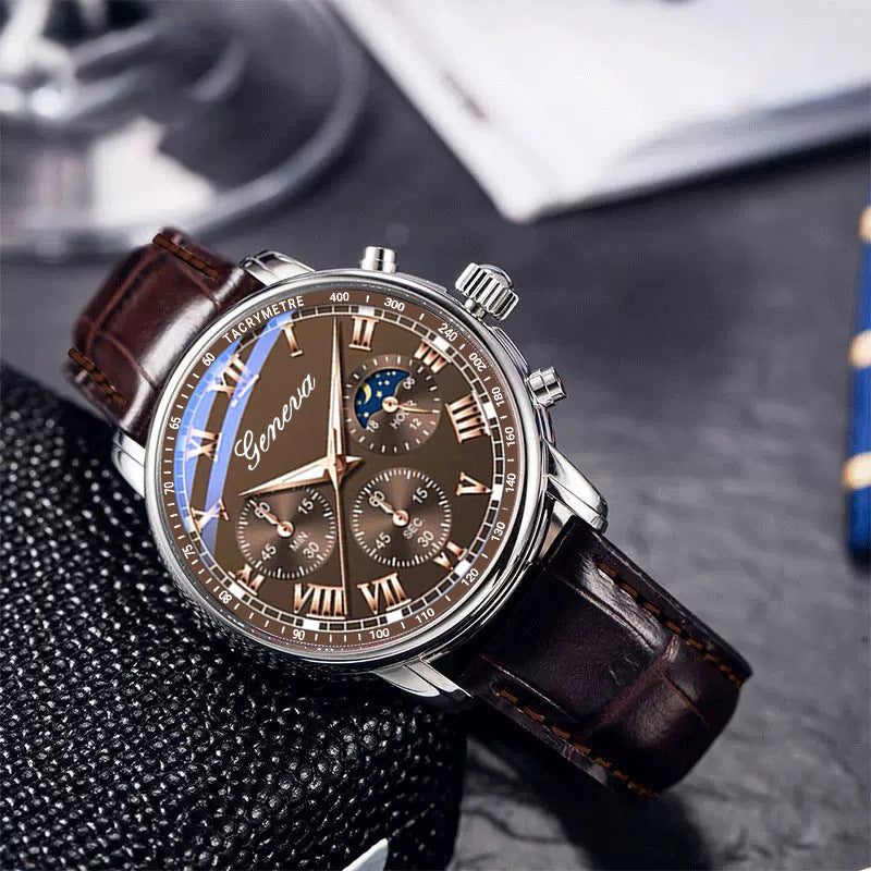 New geneva business quartz sports watch casual leather strap men's watch brown black wholesale