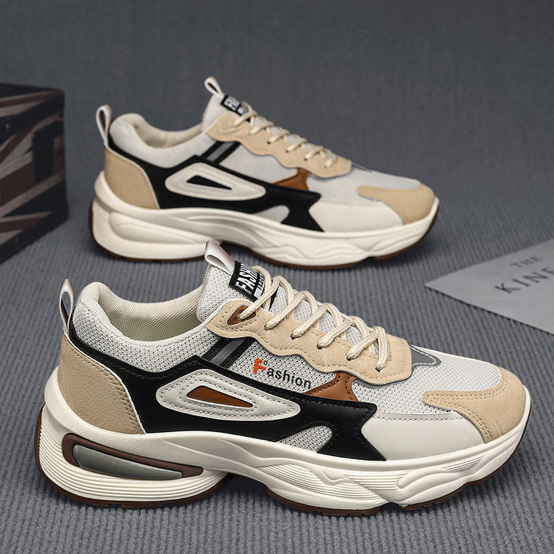 Spring men's new breathable mesh youth sports shoes korean style trendy versatile thick sole casual dad shoes
