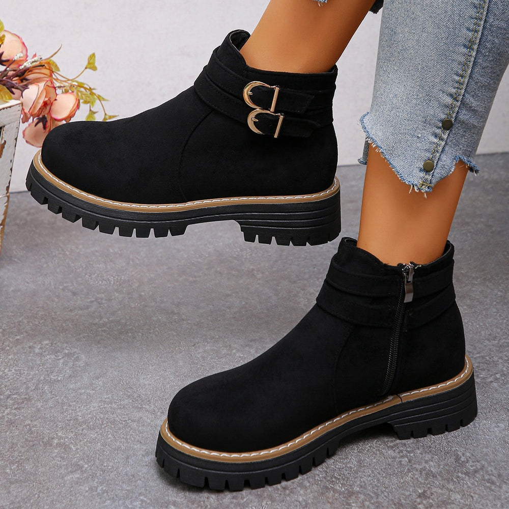 cross-border round toe side zipper martin boots ankle boots chunky heel new autumn/winter plus size women's ankle boots