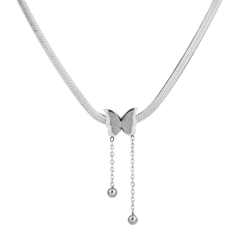European and american fashion hot style non-fading titanium steel tassel butterfly necklace, lightweight luxury, niche, versatile, elegant clavicle chain jewelry