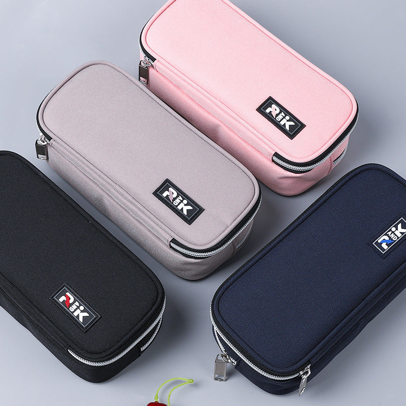 Elementary school stationery box Multi-layer large-capacity pencil case ins wind solid color stationery bag Advanced sense junior high school pencil bag customization