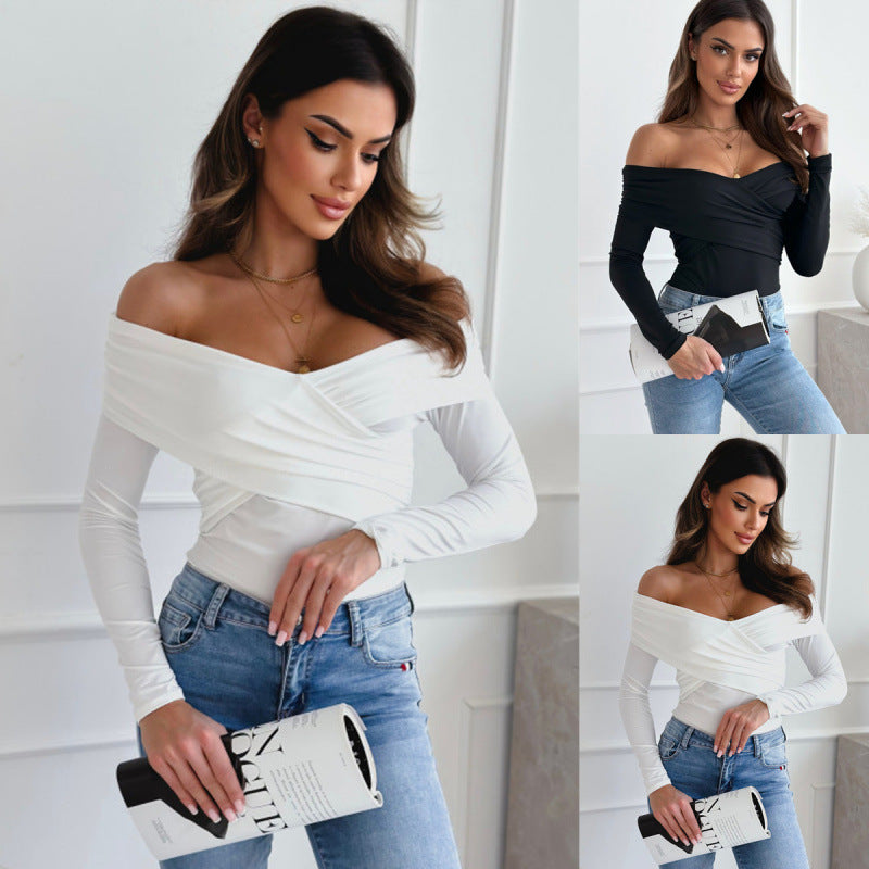Ebay  fall/winter new arrivals: fashionable and sexy off-the-shoulder long sleeve tee