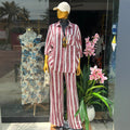 European and american cross-border women's fashion:  summer new collection - stylish turn-down collar loose striped shirt & high-waisted trousers casual set