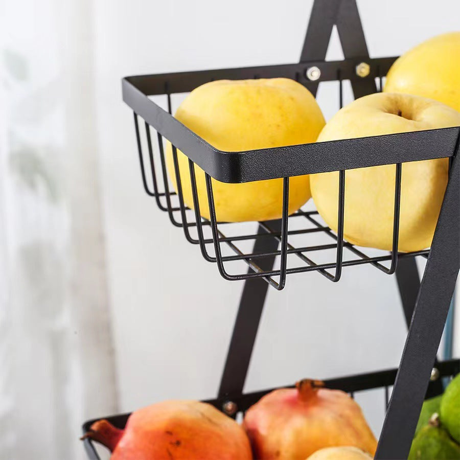 Cross-border double-layer wrought iron fruit and vegetable basket household kitchen fruit storage shelf modern living room desktop fruit basket metal
