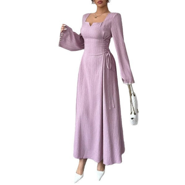 women's purple woven wrap dress with ruffle sleeves - summer sleeve dress