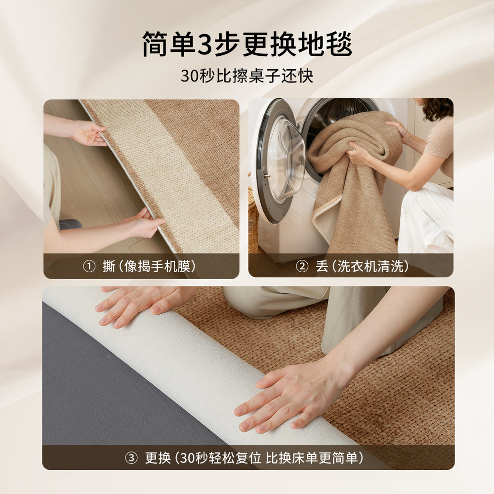 Removable and washable living room carpet, mid-century style, machine washable, double-layer sofa floor mat, high-end bedroom, no-maintenance bedside blanket