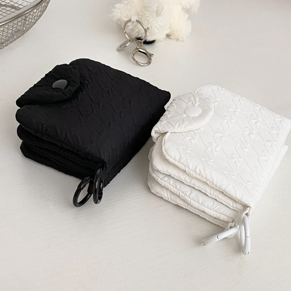 Vintage niche style headphone bag mini pleated coin purse women's cute fabric storage coin id card multi-layer card holder