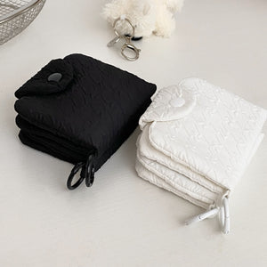 Vintage niche style headphone bag mini pleated coin purse women's cute fabric storage coin id card multi-layer card holder