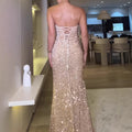 spring collection: new cross-border export product - iridescent sequin back tie-up bustier style side slit bandeau fishbone evening gown