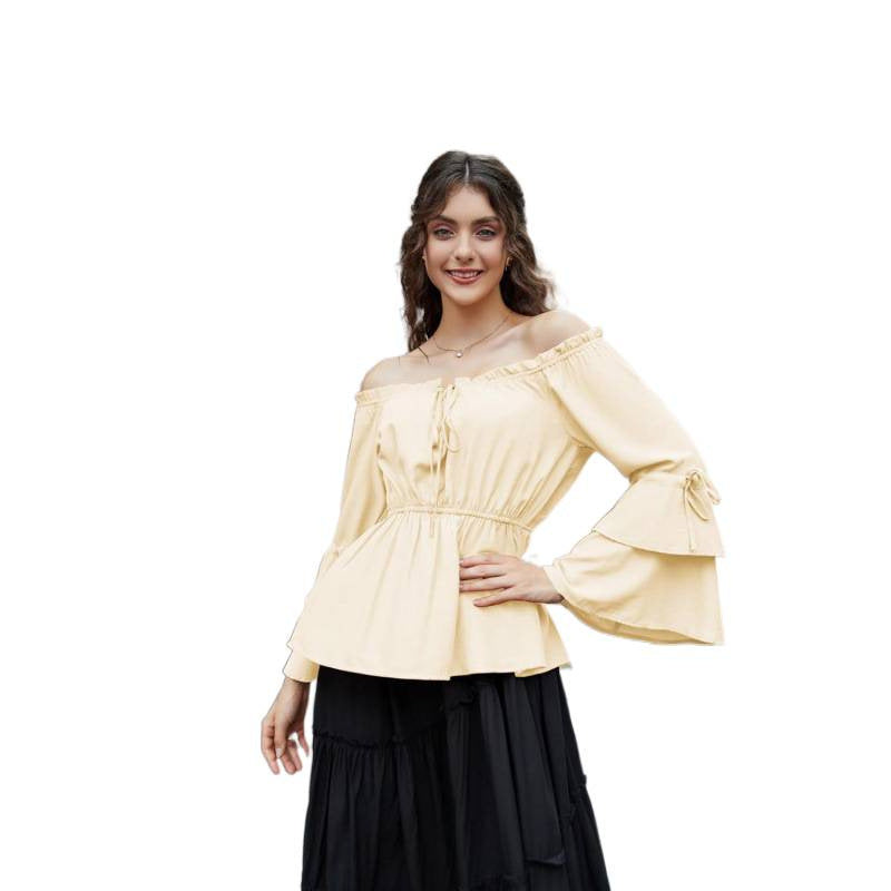 Amazon fashionretroruffleslong sleevesshirt women's  spring new arrival age-reducing sweettops