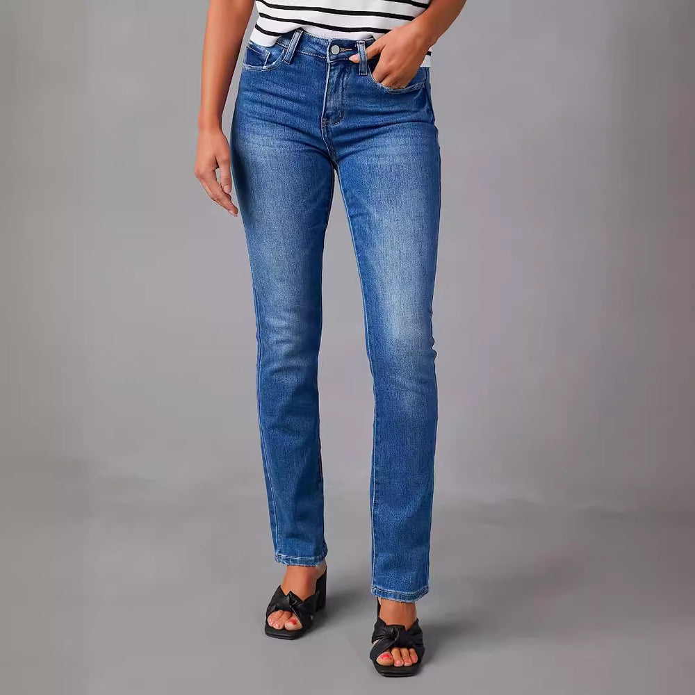 Independent station worn-out jeans for women new arrival  elegantwork clothingstraight-leg pants washed stretch jeans