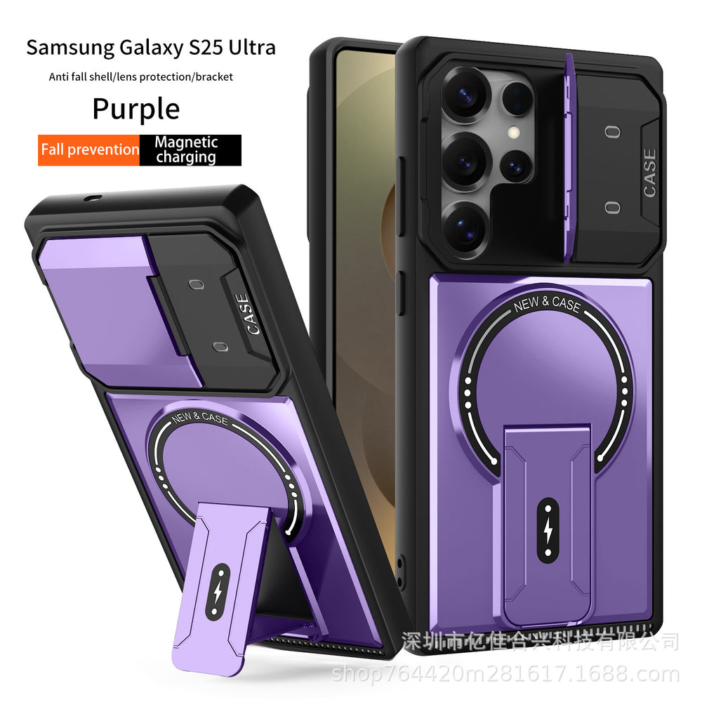 compatible samsung s25 ultra armor case with magnetic stand, s26 lens protection, full coverage, and drop-proof design (a07)