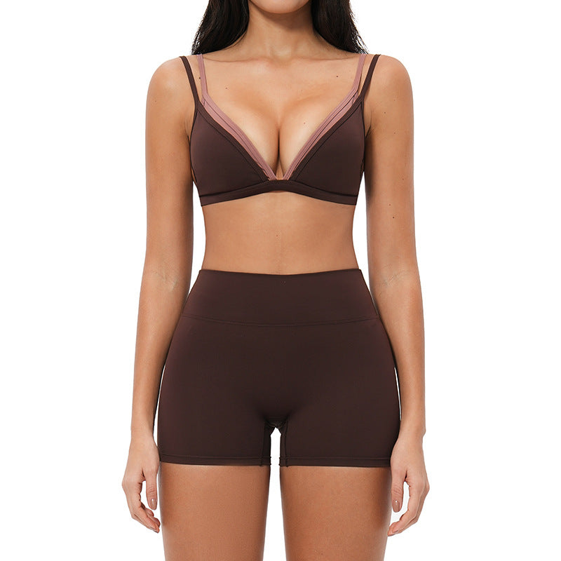 nude triangle cup intimates autumn thin style no steel ring sports suit beautiful back thin shoulder strap fitness suit 6116