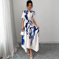 european and american style printed v-neck women's dress - new arrival